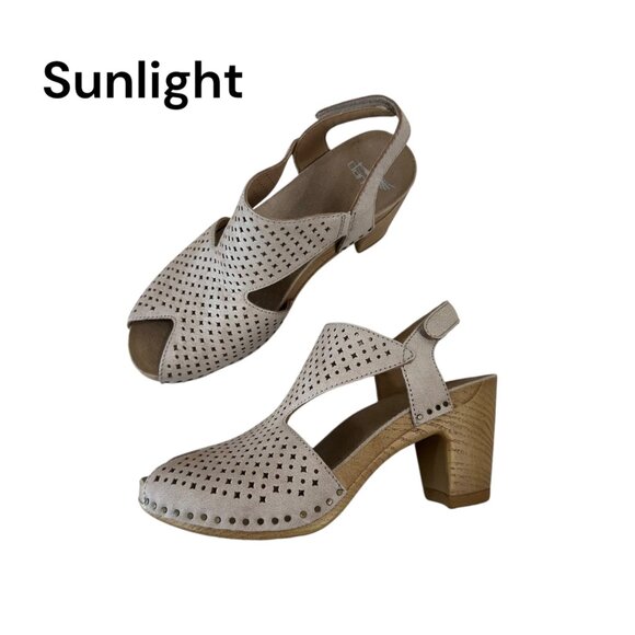 Dansko Teagan Womens Size 36 Perforated Leather Slingback Heeled Sandals Beige - Picture 1 of 15